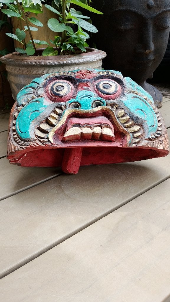 Indonesische Balinese houten hang bel met draken gezicht, Ophalen of Verzenden