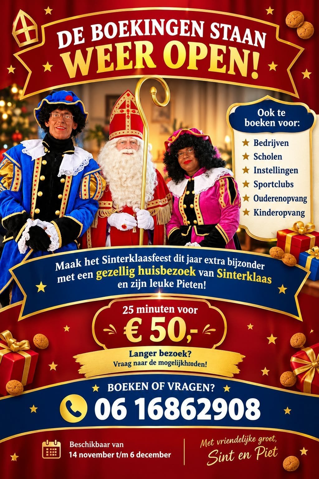 sint en piet op huis bezoek 0616862908, Ophalen of Verzenden