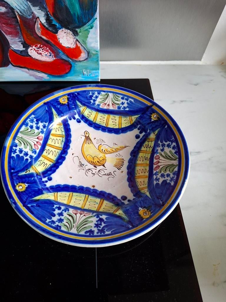 Heel oud Handgeschilderd Keramiek Bord met Vogelmotief, Antiek en Kunst, Antiek | Keramiek en Aardewerk, Ophalen of Verzenden