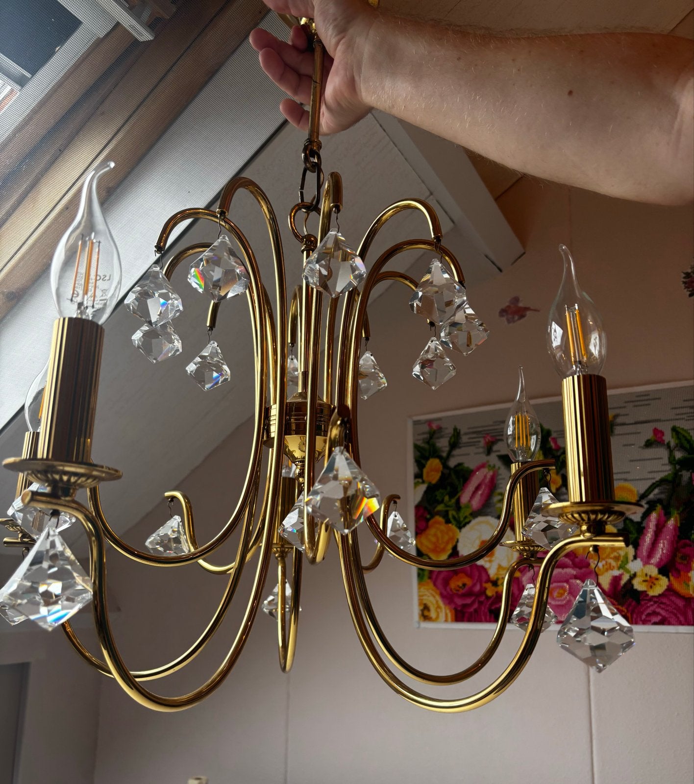 Kroonluchter met Swarovski Kristallen - Klassiek Design, Huis en Inrichting, Lampen | Kroonluchters, Ophalen of Verzenden, Zo goed als nieuw