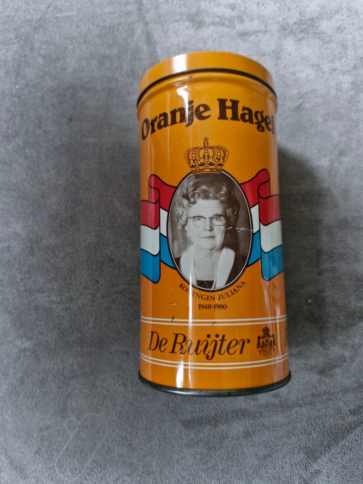 De Ruijter Oranje Hagelslag blik Juliana/Beatrix, Ophalen of Verzenden, Gebruikt, Nederland, Overige typen