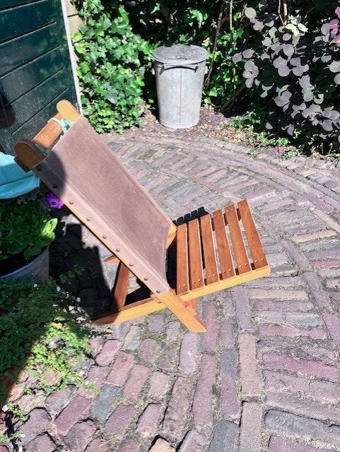 2 Vintage houten strandstoeltjes, handig voor op de fiets, Ophalen, Gebruikt, Hout, Inklapbaar