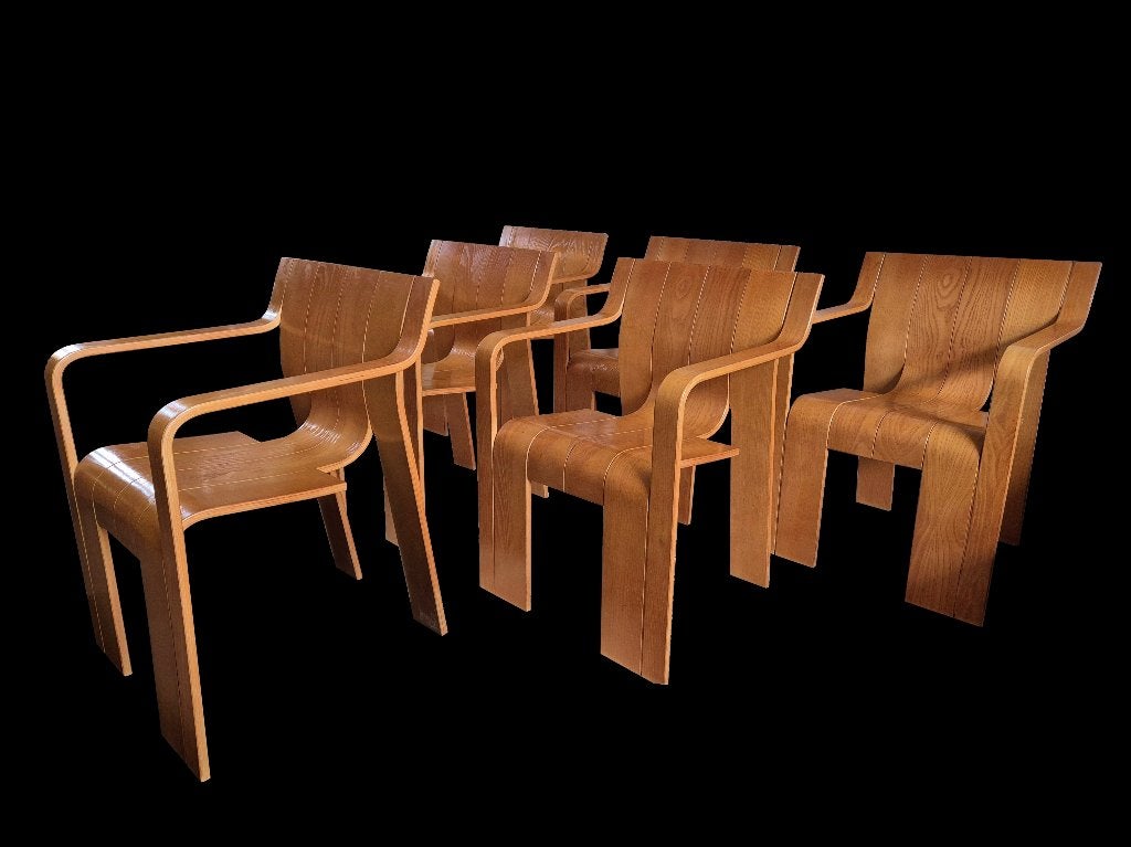 Zeer zeldzame vintage set Gijs Bakker design strip armchair, Ophalen, Gebruikt, Overige kleuren, Vijf, Zes of meer stoelen