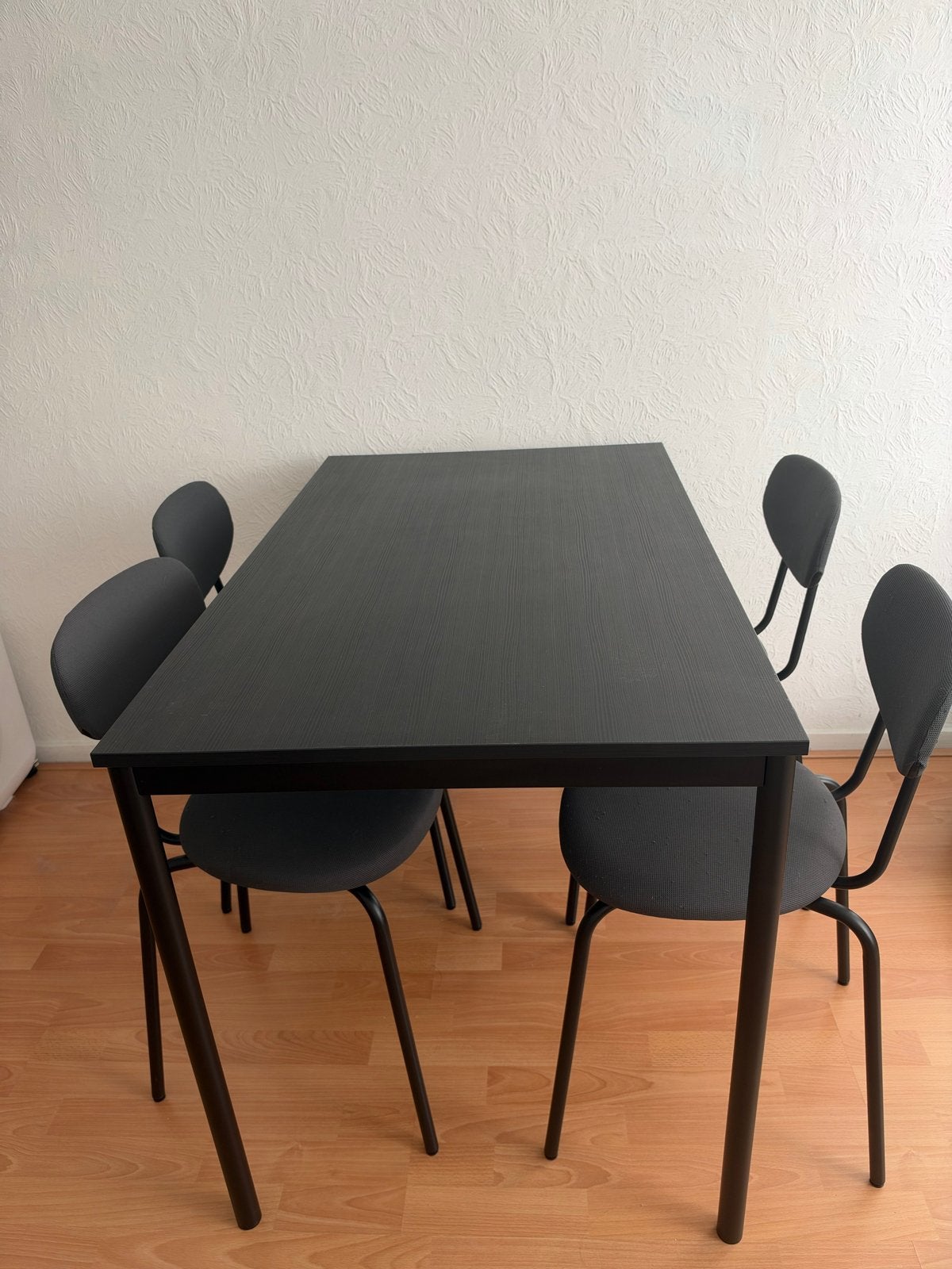IKEA SANDSBERG eettafel met 4 stoelen, zwart/antraciet, Ophalen, Gebruikt, 4 tot 6 stoelen