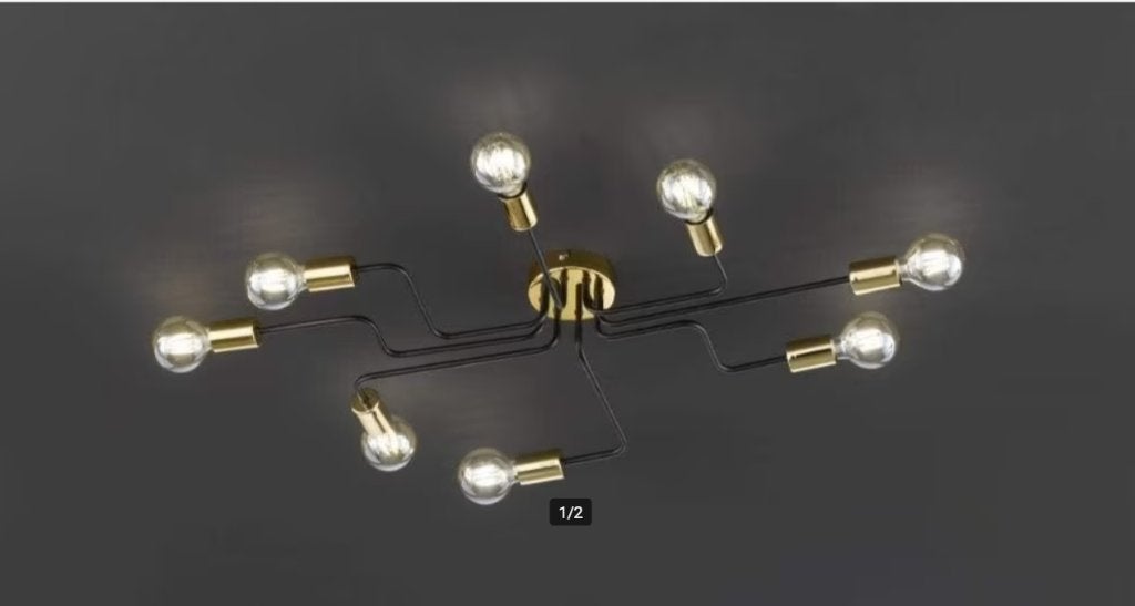 Wofi Sara 9365.08.46.8000 plafondlamp 8xE27 zwart goud NIEUW, Huis en Inrichting, Lampen | Plafondlampen, Nieuw, Metaal, Ophalen of Verzenden