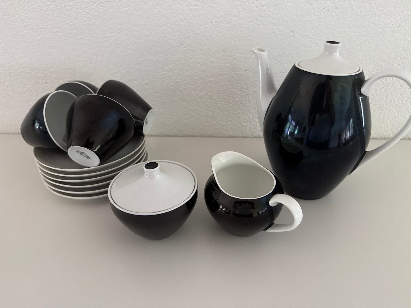 Schönwald (model 262) Vintage zwart-wit koffieservies, Ophalen, Zo goed als nieuw, Modern, Porselein