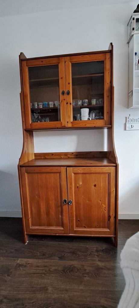 Houten buffetkast met glazen deuren, Huis en Inrichting, Kasten | Buffetkasten, Ophalen, Gebruikt, 50 tot 100 cm, 25 tot 50 cm