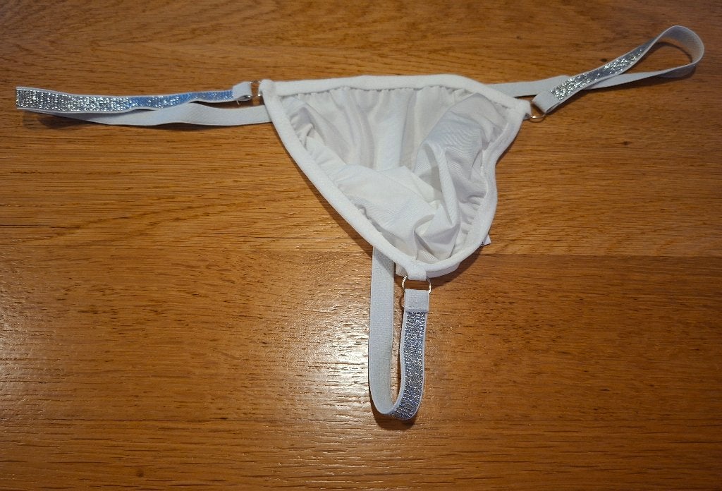 Witte heren string met glitterbandjes maat xl, Verzenden, Wit, Onbekend, Overige typen