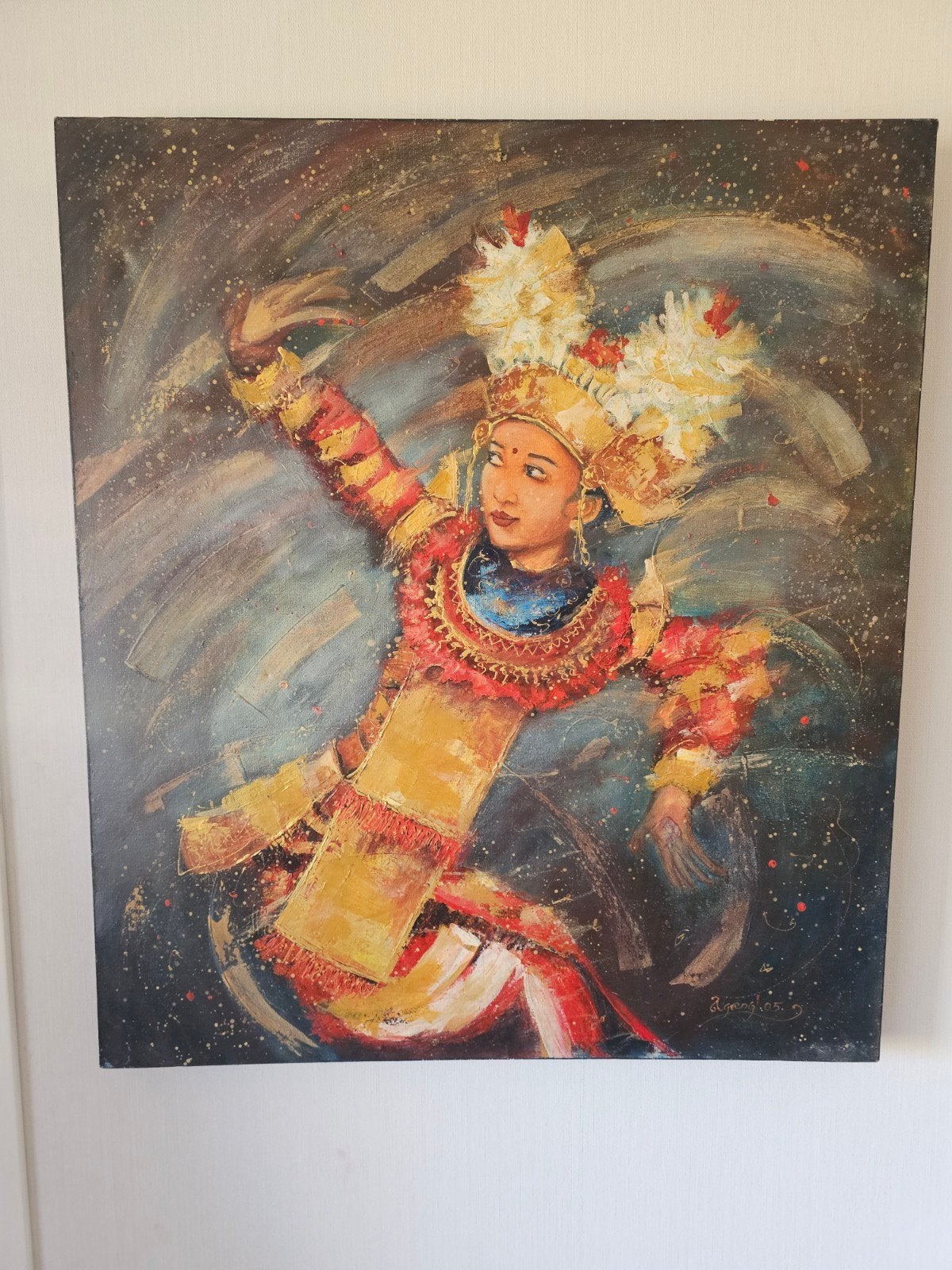 Schilderij Balinese danseres - Oosterse kunst, Schilderij, Geschilderd, Indonesië, Meerkleurig