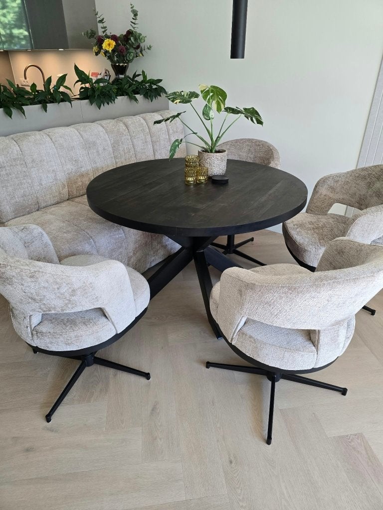 ronde mango houten eettafel, Huis en Inrichting, Ophalen, Gebruikt, Rond, Vijf personen of meer