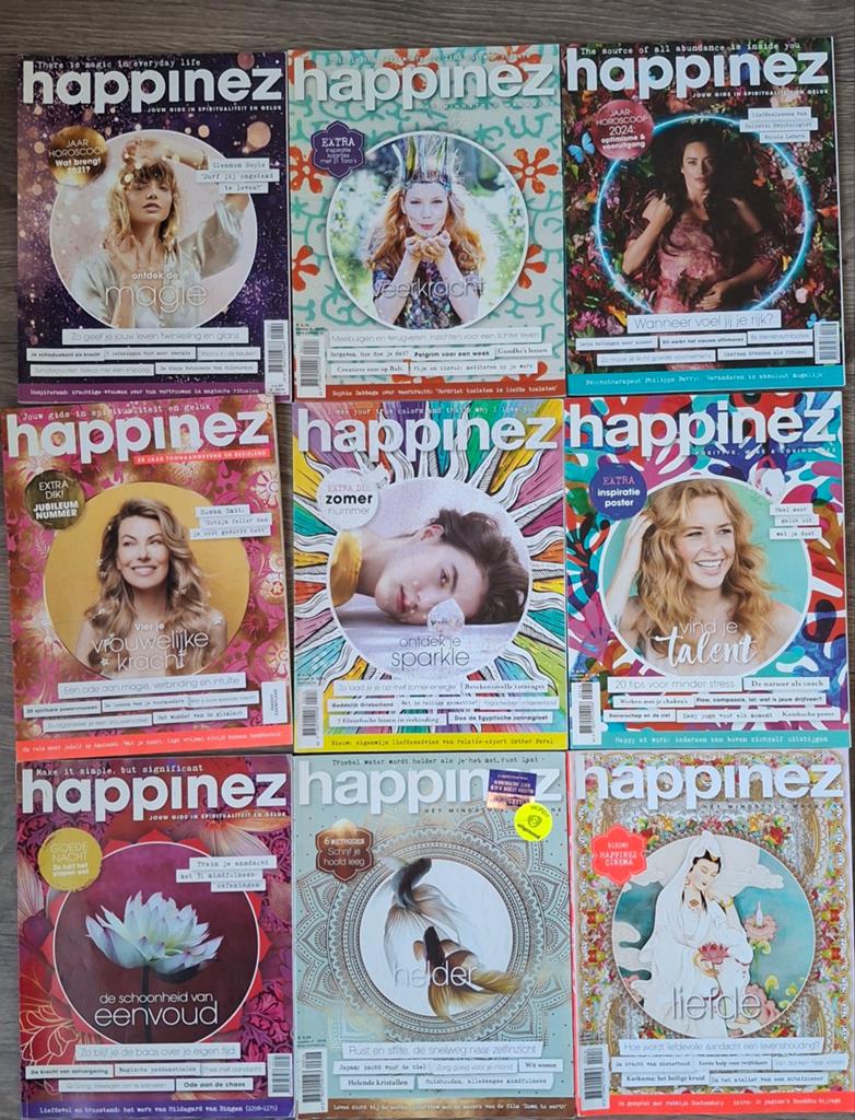 29 Happinez tijdschriften - diverse jaargangen en onderwerpe, Boeken, Tijdschriften en Kranten, Ophalen of Verzenden, Gelezen