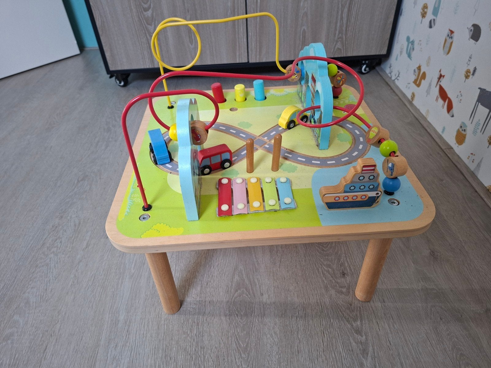Houten activiteiten tafel met kralen en xylofoon, Ophalen, Zo goed als nieuw, Overige typen