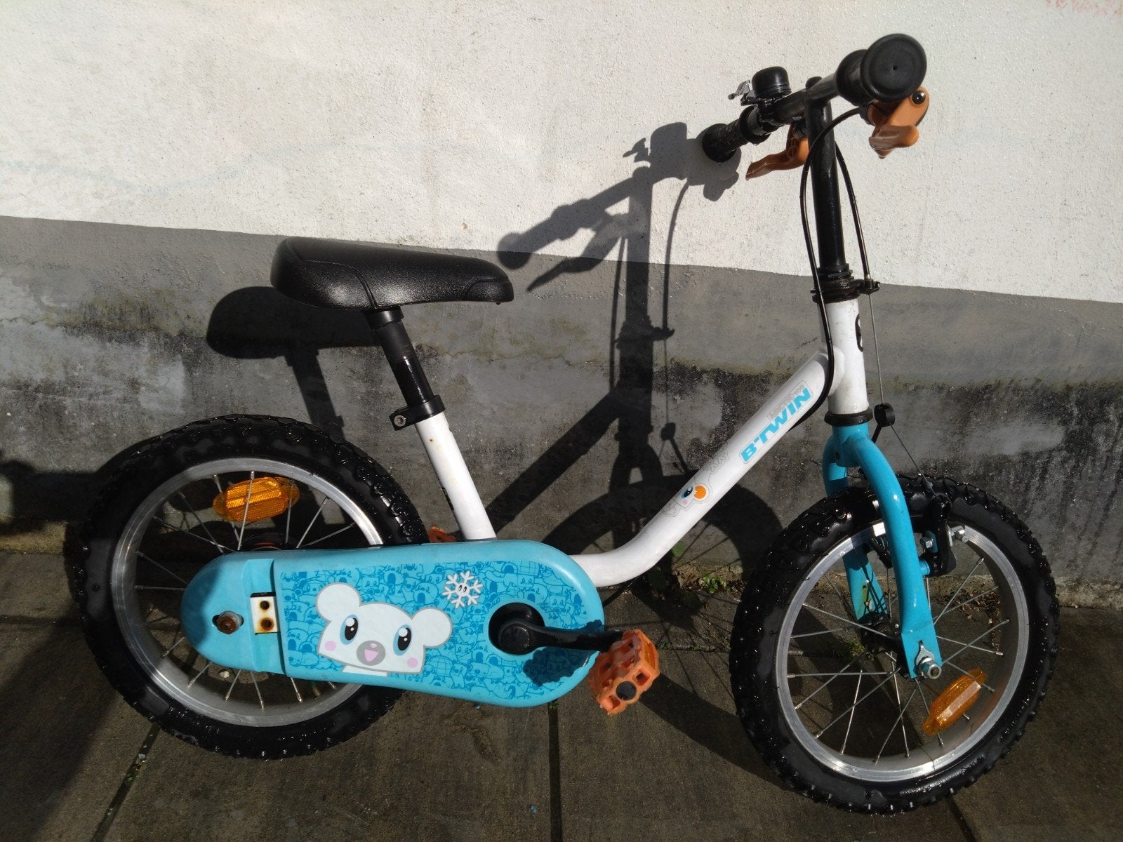 B'Twin kinderfiets 14 inch, Ophalen, Zijwieltjes, Gebruikt, Velgrem