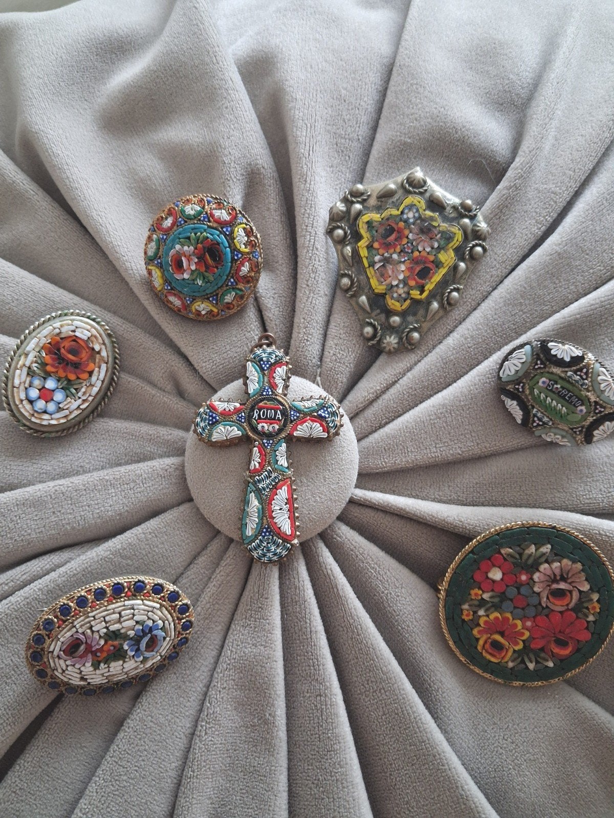 Antieke micro mosaic sieraden Italy, Ophalen of Verzenden, Overige materialen, Broche