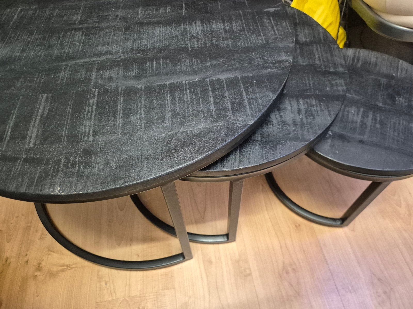 Salontafelset 3 stuks rond - Zwart/Grijs, Huis en Inrichting, Tafels | Salontafels, Gebruikt, Modern, Industrieel, Rond, Ophalen