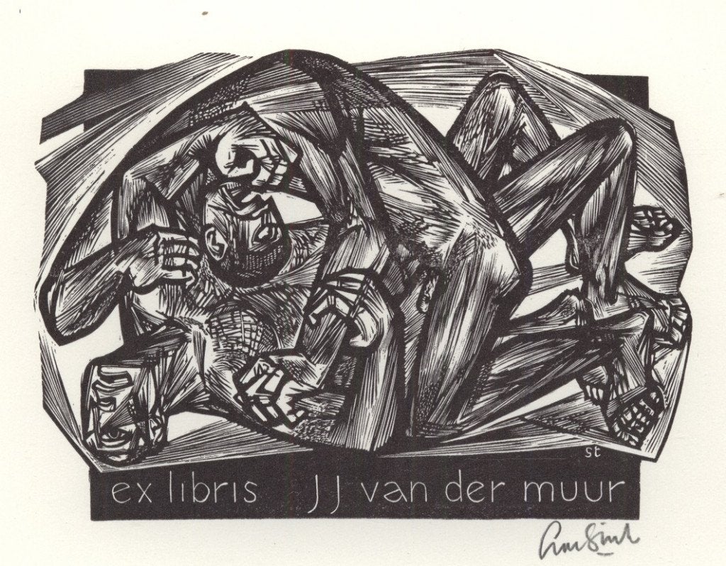 0672 Ex Libris Nederland : Lou Strik, 1956, Verzenden, Ex libris