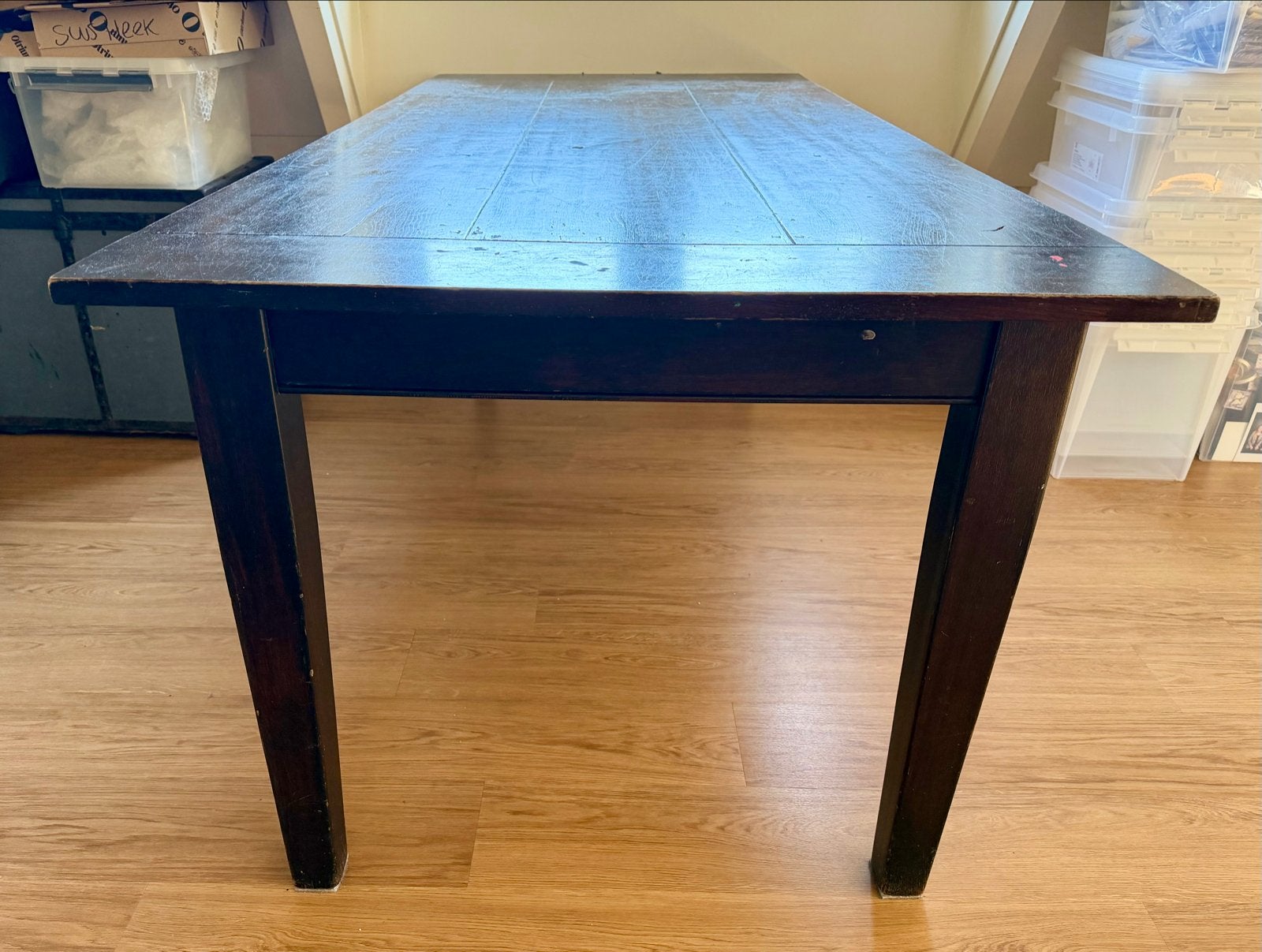Grenen eettafel bruin - 90x200cm, 77,5cm hoog, Ophalen, Gebruikt, 50 tot 100 cm, 150 tot 200 cm