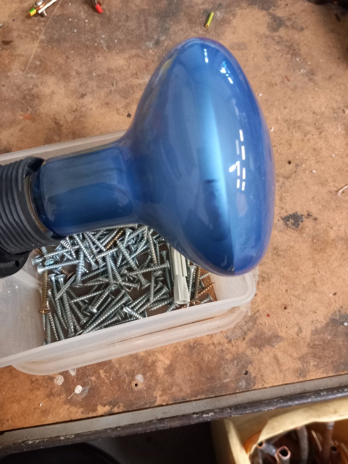 Blauwe warmtelamp met E27 fitting, Blauw, Gebruikt, Glas, Overige merken