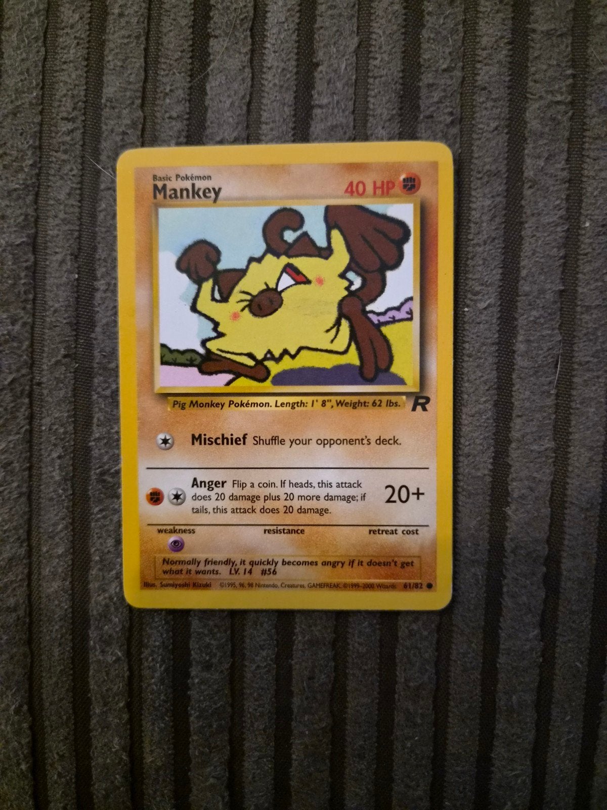 Mankey Pokémon kaart uit 2000 - Uitstekende staat, Ophalen of Verzenden, Zo goed als nieuw, Losse kaart