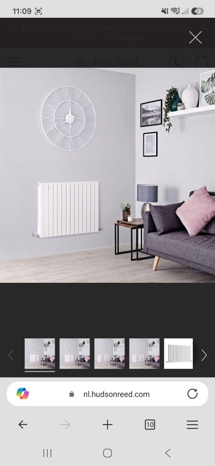 Hudson Reed Horizontale Design Radiator Wit, Ophalen, 30 tot 80 cm, Radiator, Zo goed als nieuw