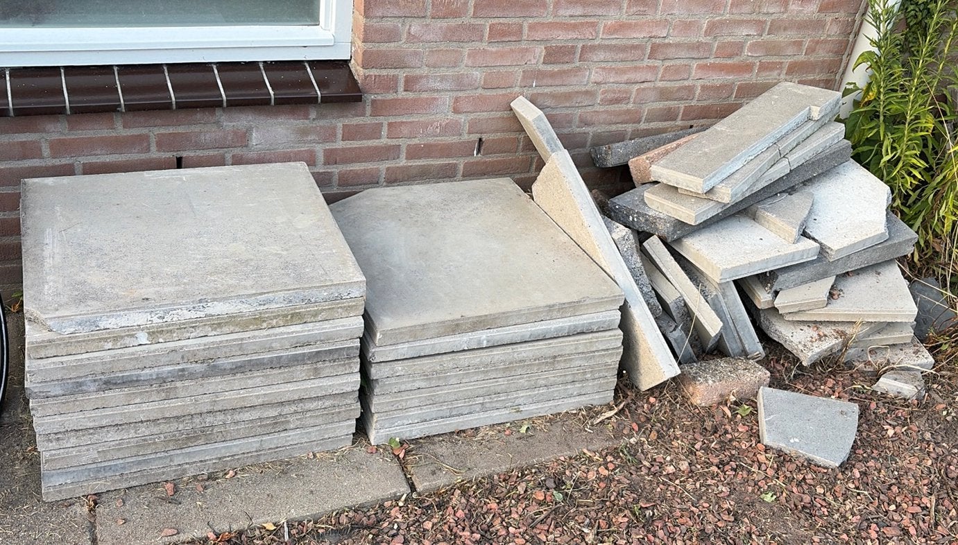 Gebruikte 17 terrastegels 60x60 en klinkers, Tuin en Terras, Tegels en Klinkers, Ophalen, Gebruikt, Klinkers, 10 m² of meer