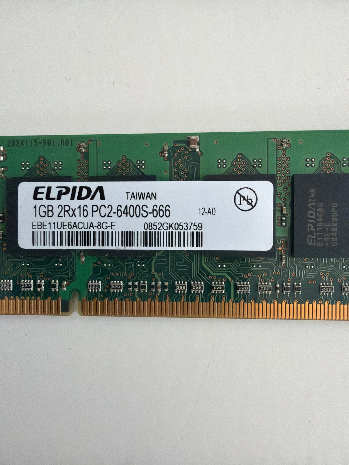 Elpida 1GB DDR2 RAM PC2-6400S-666 voor laptop, Ophalen, DDR2, Laptop, Gebruikt