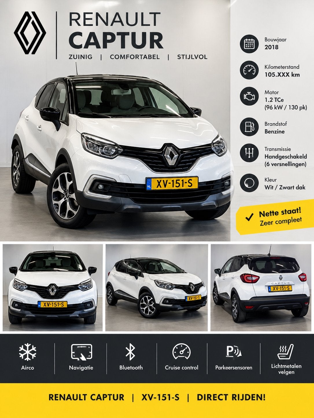 Renault Captur 0.9 TCE 90 2018 Wit € 8950,00, Auto's, Voorwielaandrijving, 898 cc, Stof, 620 kg