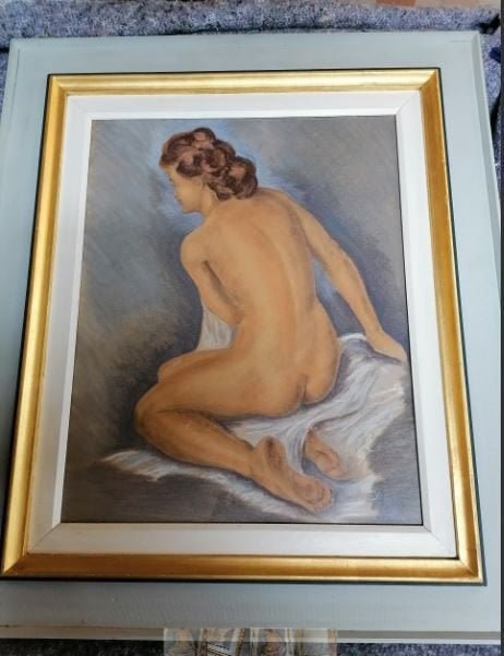 vintage naakt tekening pastel 70er jaren, Ophalen, Huis en Inrichting