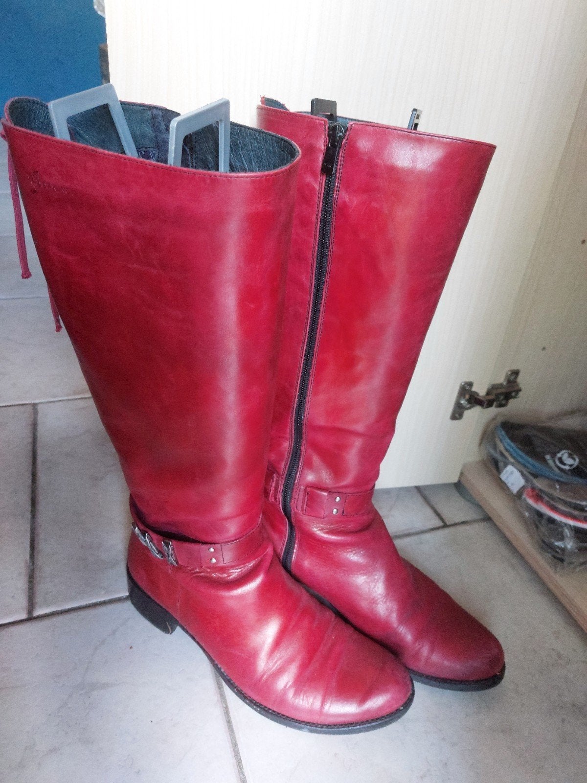 hoge leren laarzen, rood, maat 39, Ophalen, Gedragen, Rood, Hoge laarzen