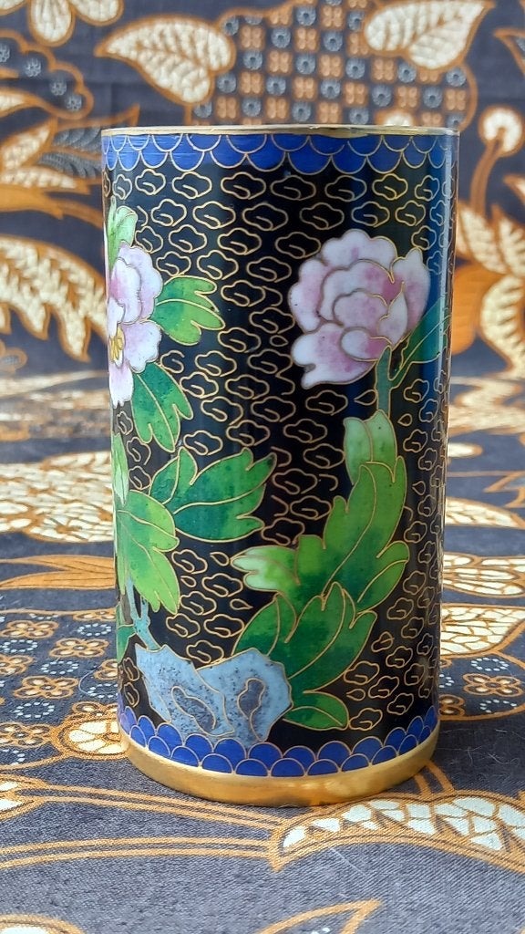 Mooie antieke Chinese penselen houder van cloisonne 10,6 cm., Meerkleurig, China, Ophalen of Verzenden, Handgemaakt