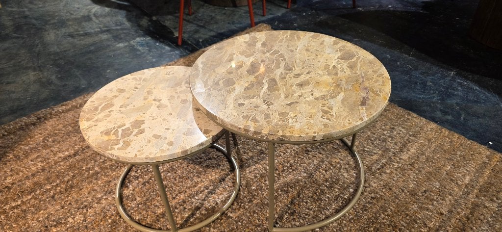Salontafel Alvar Beige Mamer Set van 2 | SHOWMODEL KORTING!, Huis en Inrichting, Tafels | Salontafels, Ophalen, 50 tot 100 cm