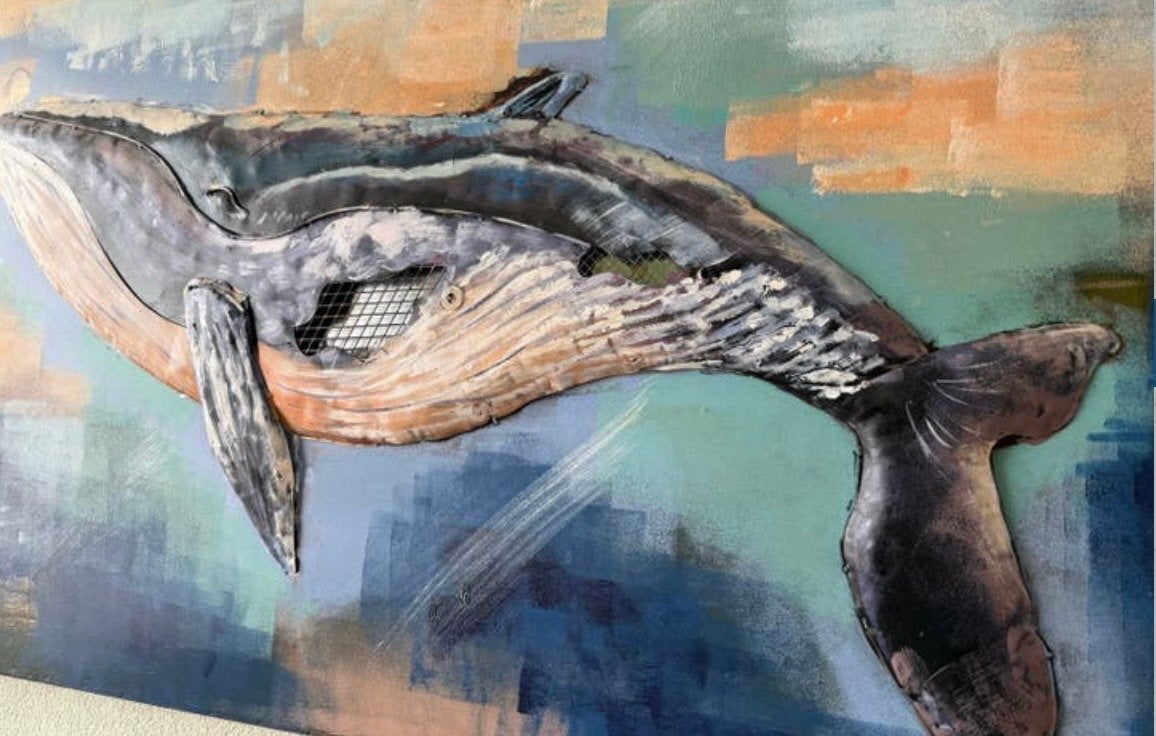 Metalen Walvis Wanddecoratie - Modern & Industrieel, Ophalen, Metaal, Wandsculptuur, Meerkleurig