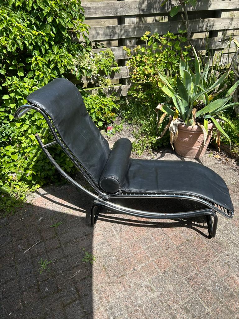 Design Chaise Longue Zwart Leer en Chroom, Ophalen