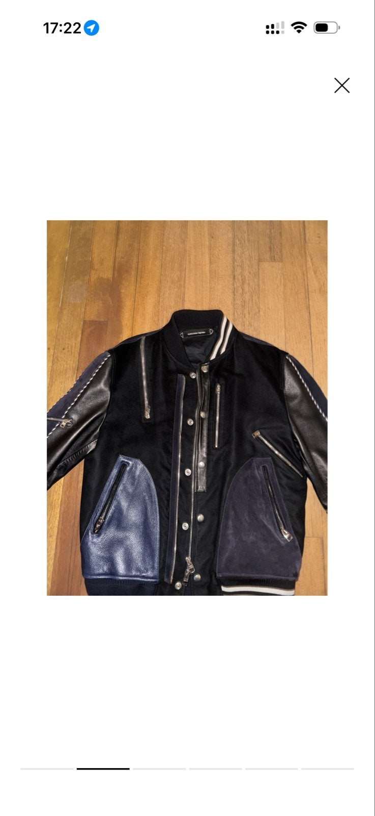 Alexander McQueen Bomberjack, leren jas - Zwart/Blauw, Ophalen of Verzenden, Zo goed als nieuw, Overige maten, Zwart