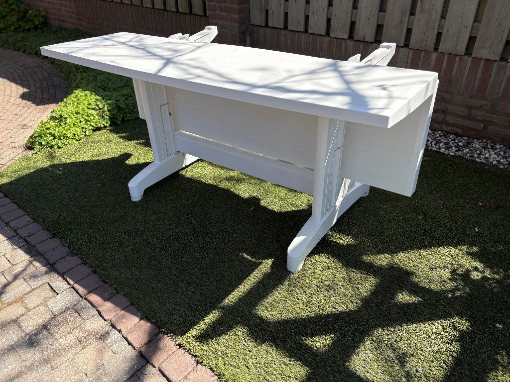 Tafel wit kunststof inklapbaar Hartmann, Ophalen, Zo goed als nieuw, Rechthoekig, Kunststof