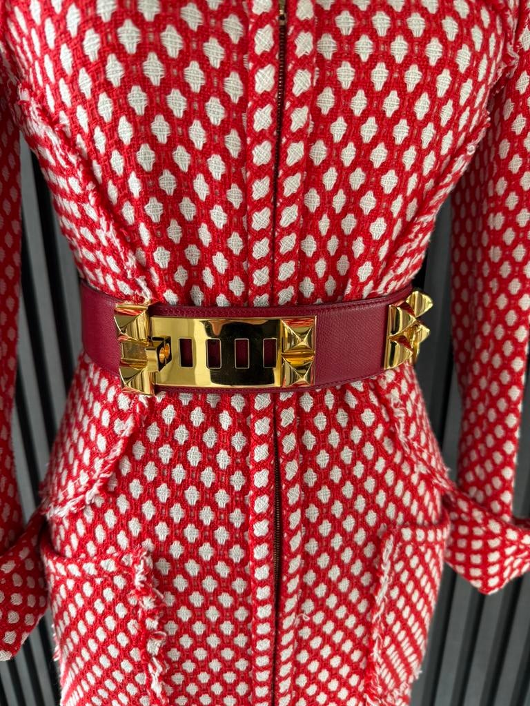 HERMES CDC Belt in red Leather Gold hardware Size 70, 3 tot 5 cm, Minder dan 80 cm, Echt leder, Tailleriem