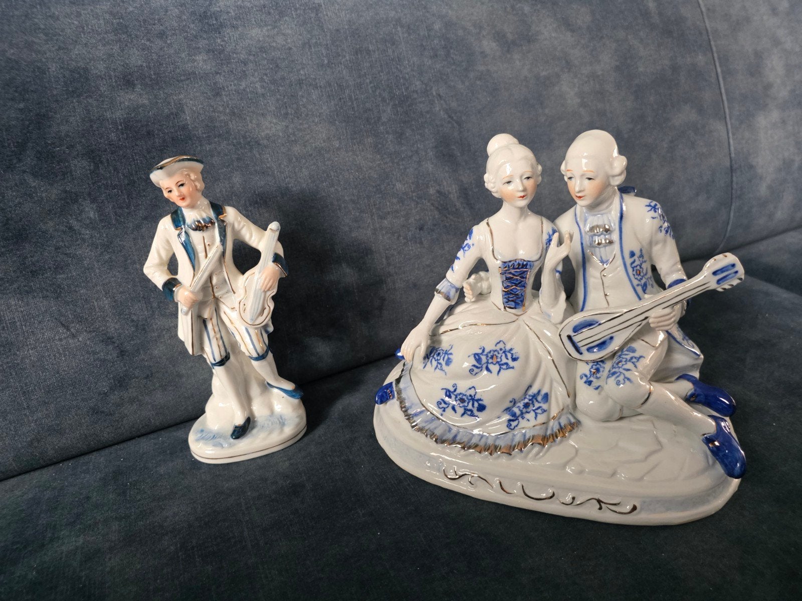 Vintage Porseleinen Beeldjes: Muzikanten Koppel en Solist, Ophalen