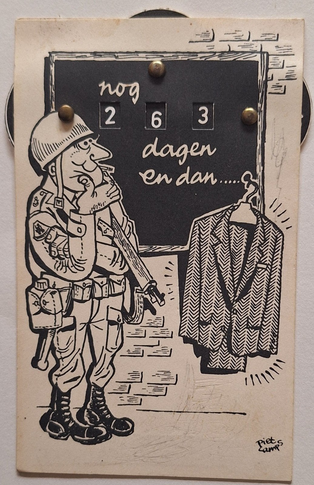 Zeldzame spotprent ansichtkaart: Nog 263 dagen en dan..., Ophalen of Verzenden