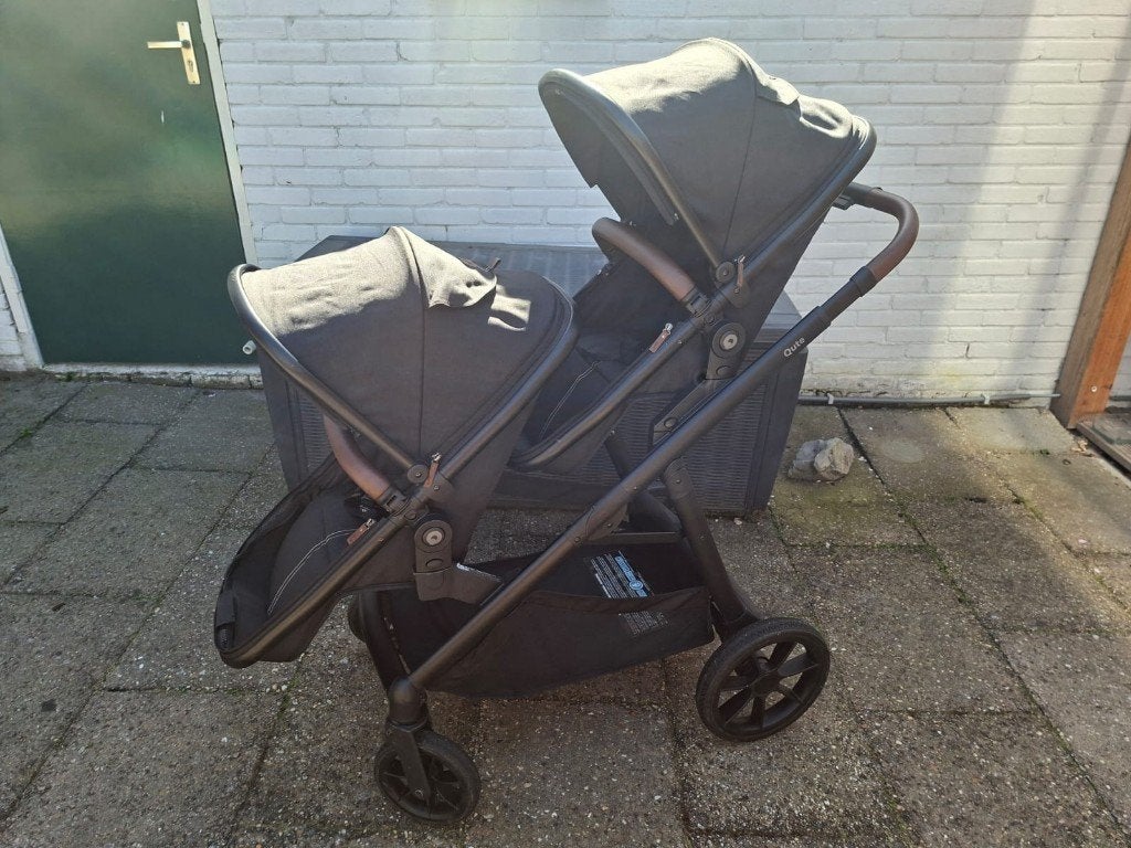 Qute Q-Twin duowagen Jeans zwart, Zo goed als nieuw, Verstelbare duwstang, Ophalen, Kinderwagen