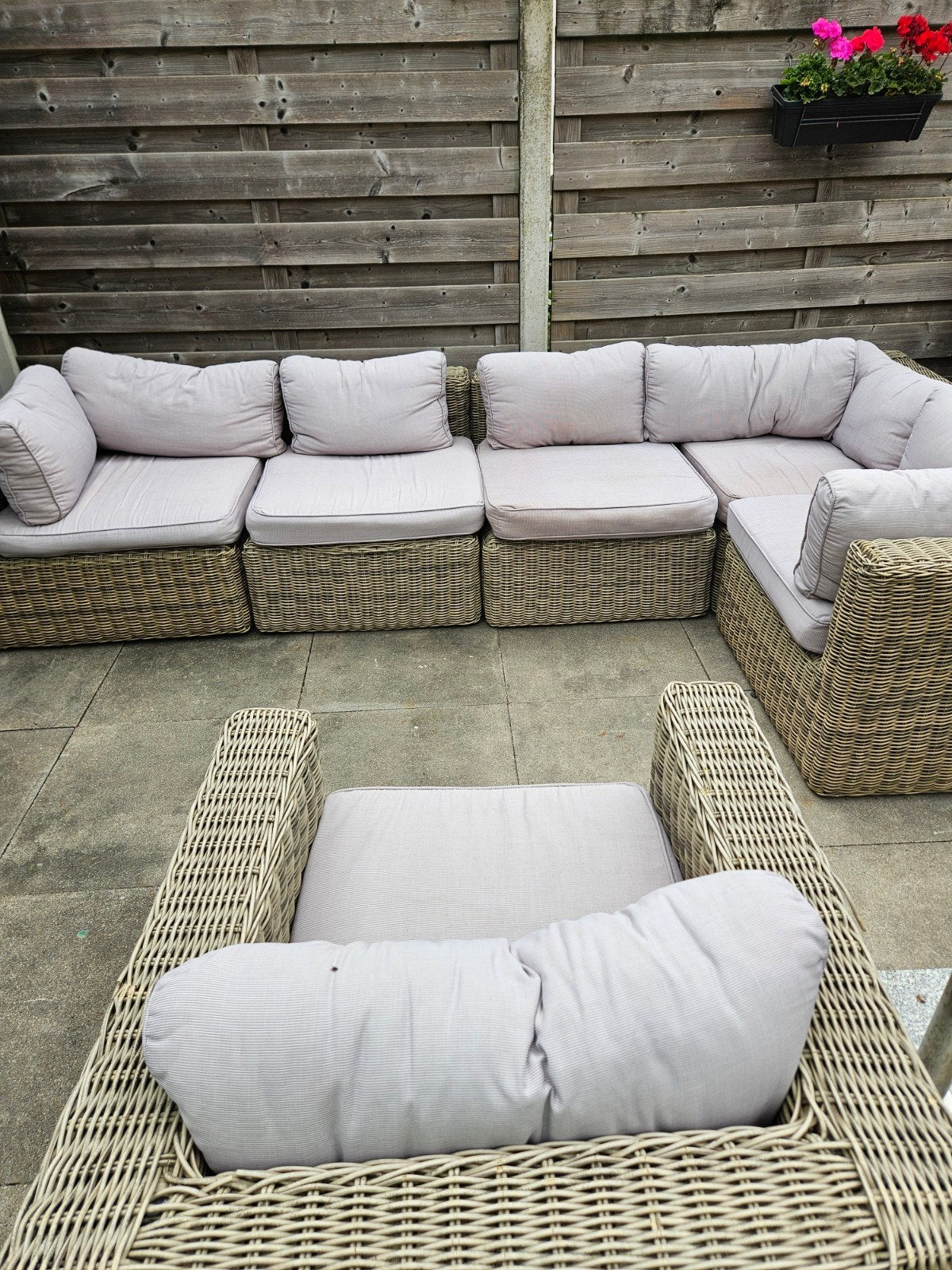 Wicker Loungeset met Hoekbank en Fauteuil - Gebruikt, Tuin en Terras, Ophalen, Gebruikt, 6 zitplaatsen, Loungeset
