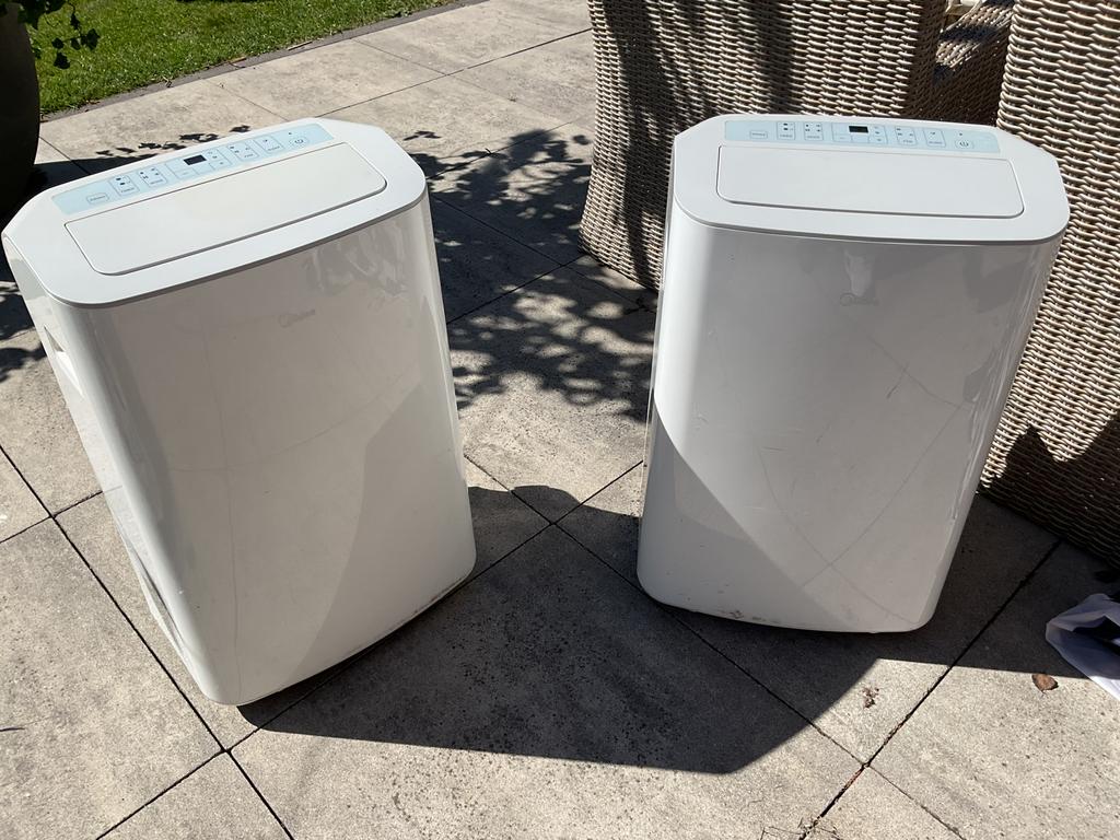 Twee mobiele airco’s  Midea MPPD-09CRN1, Witgoed en Apparatuur, Airco's, Ophalen, Minder dan 60 m³, 3 snelheden of meer, Zo goed als nieuw