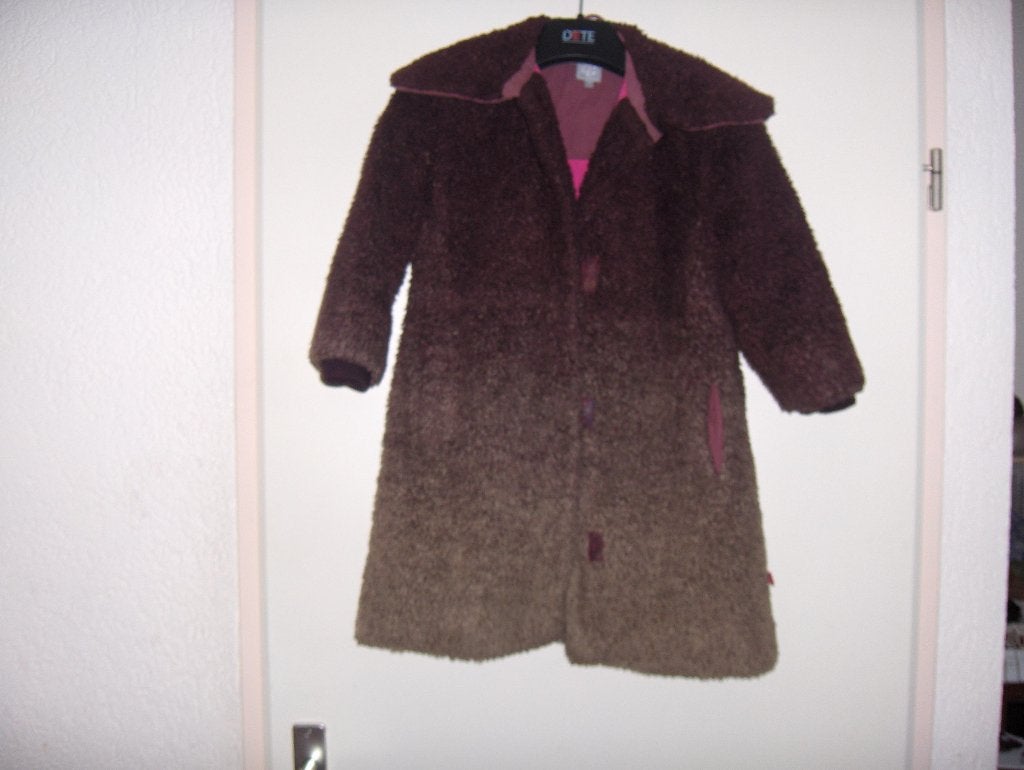 Lange warme harige paars bruine fleece jas JOLO mt 116 prima, Gebruikt, Meisje, Ophalen of Verzenden, Jolo