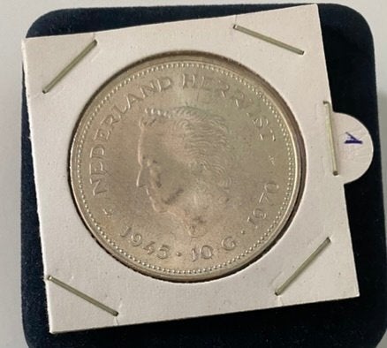Zilveren Tientje 1970 "Nederland Herrijst"- Koningin Juliana, Koningin Juliana, Zilver, Ophalen of Verzenden, Losse munt
