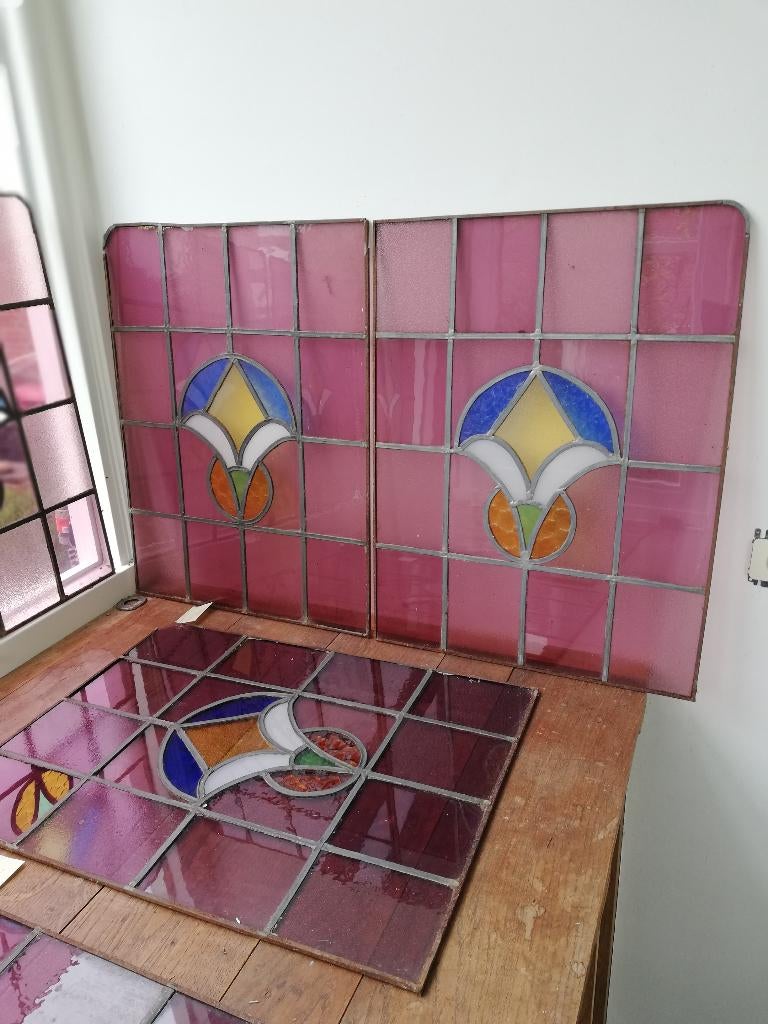 7+1 glas in lood (voorzet) ramen, 55 h x 41,5 br, Ophalen