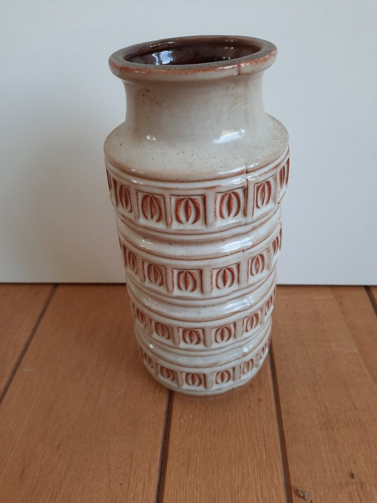 Vintage - Scheurich Tundra keramieken vaas - bruin creme, Ophalen of Verzenden