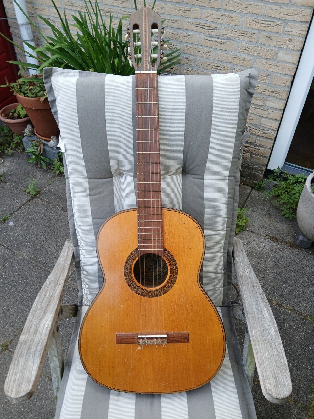 Schneider klassieke gitaar met gevlamd esdoorn, Ophalen, Gebruikt, Klassieke of Spaanse gitaar