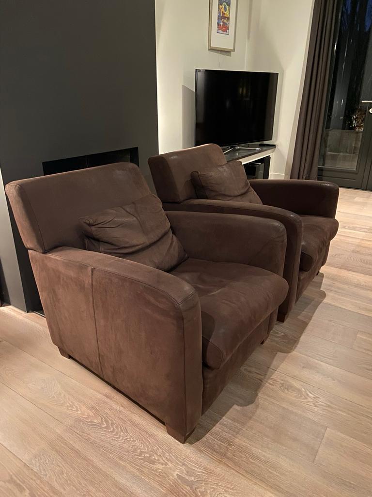 Twee Linteloo Marconi fauteuils in nubuck leer, Huis en Inrichting, Fauteuils, Ophalen, Zo goed als nieuw, 75 tot 100 cm, Leer