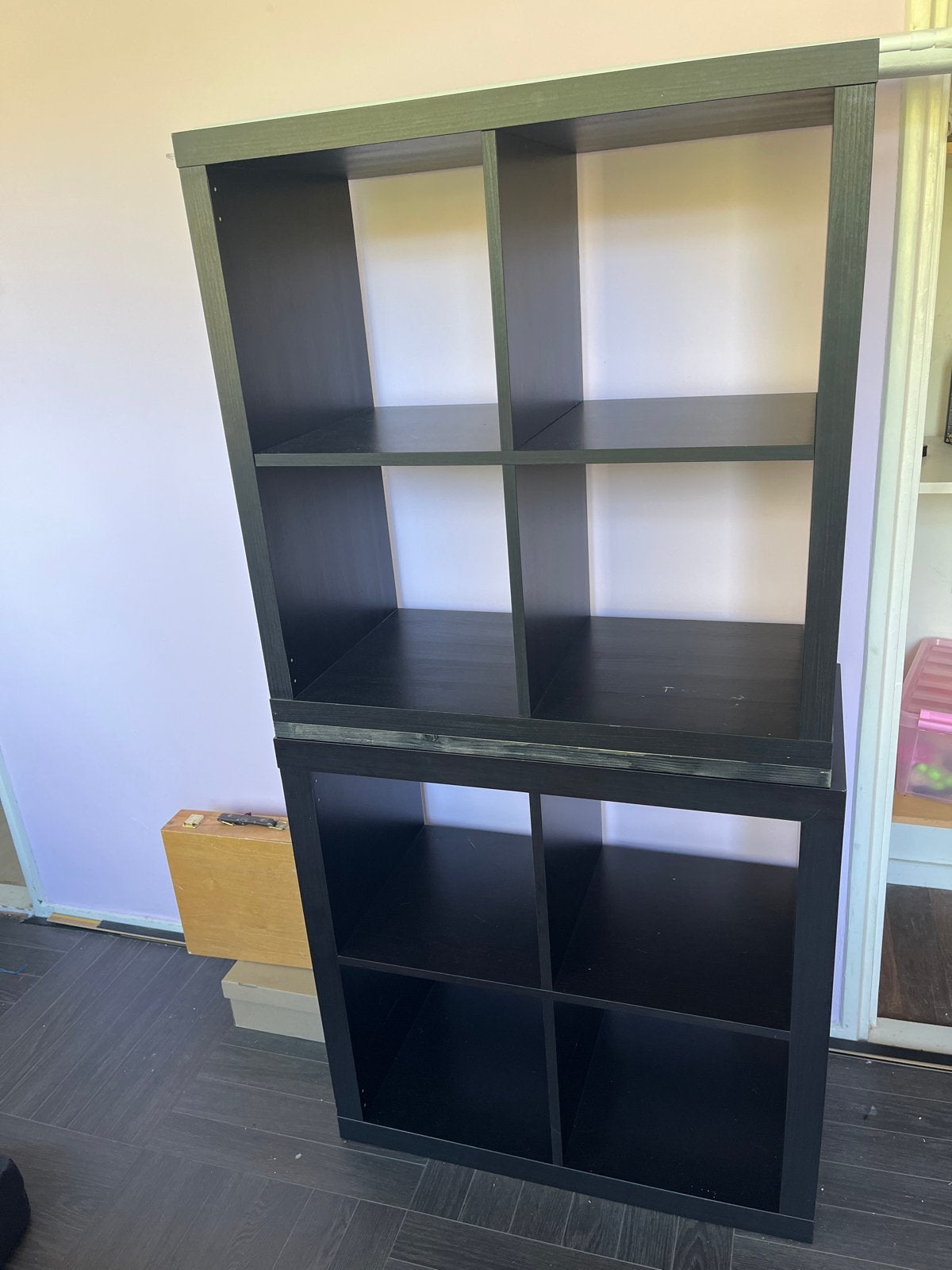 Zwarte KALLAX kasten set, Ophalen, Met plank(en), Gebruikt, 50 tot 100 cm