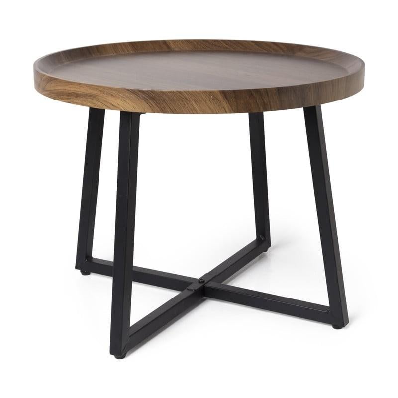 Ronde salontafel hout met zwart metalen onderstel, Ophalen, Minder dan 45 cm, Minder dan 55 cm, Modern, Industrieel