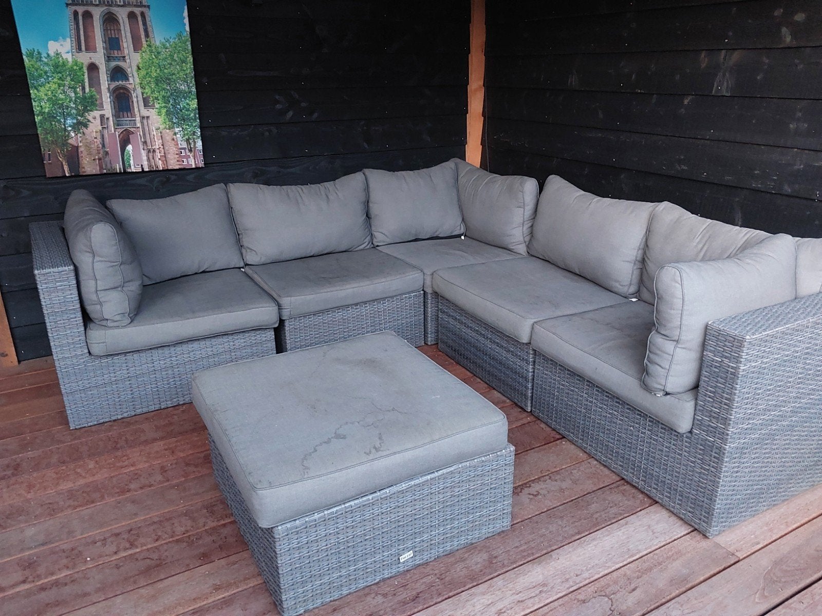 Forza! Wicker Loungeset met Hocker, Ophalen, 5 zitplaatsen, Gebruikt, Bank